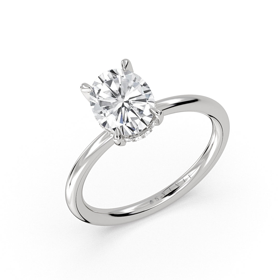 Heritage Oval Cut Hidden Halo Solitaire Engagement Ring - Piper