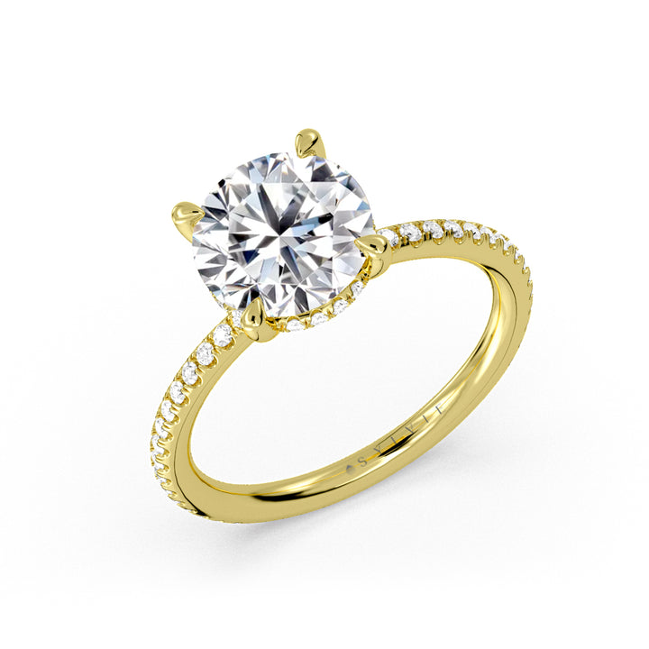 Round Cut Hidden Halo Classic Engagement Ring - Honey