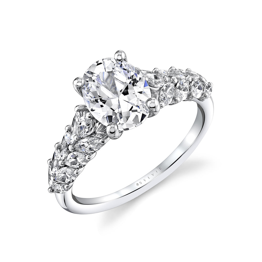 Tulira Flared Marquise Floral Inspired Engagement Ring - Camellia