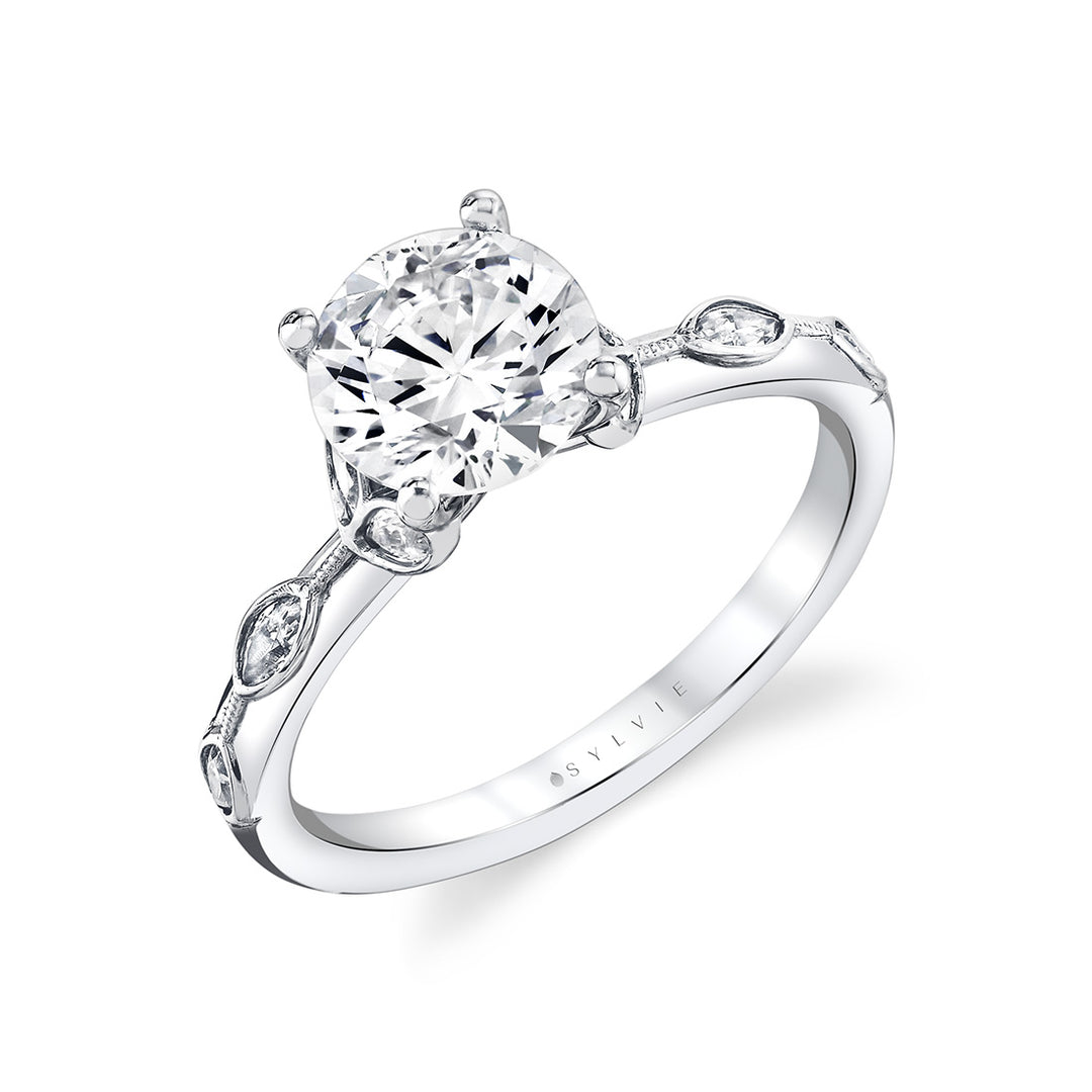 Tulira Bezel Petal and Leaf Engagement Ring - Opal