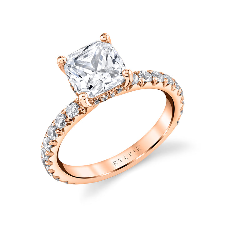 Cushion Cut Classic Engagement Ring with Hidden Halo - Malencia