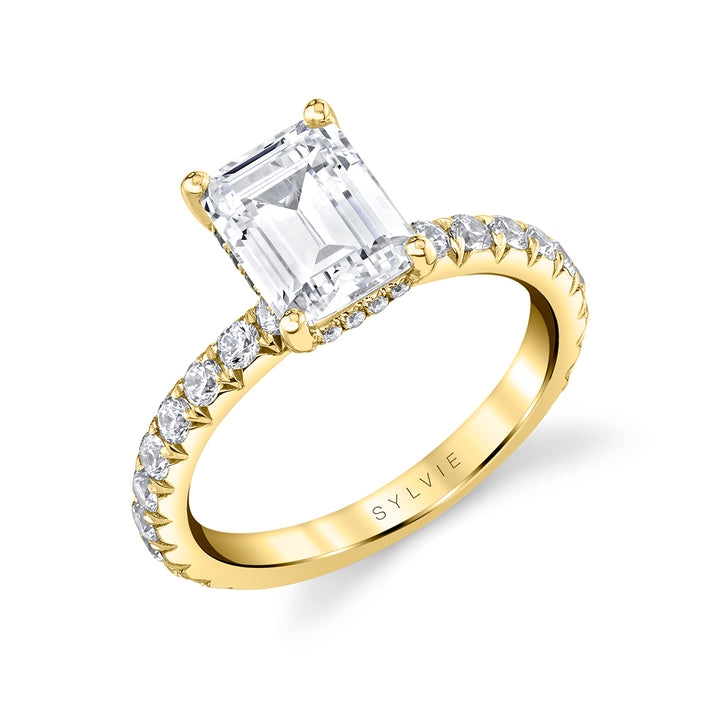Emerald Cut Classic Engagement Ring with Hidden Halo - Malencia