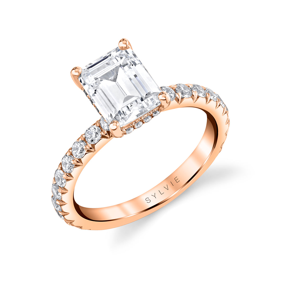 Emerald Cut Classic Engagement Ring with Hidden Halo - Malencia