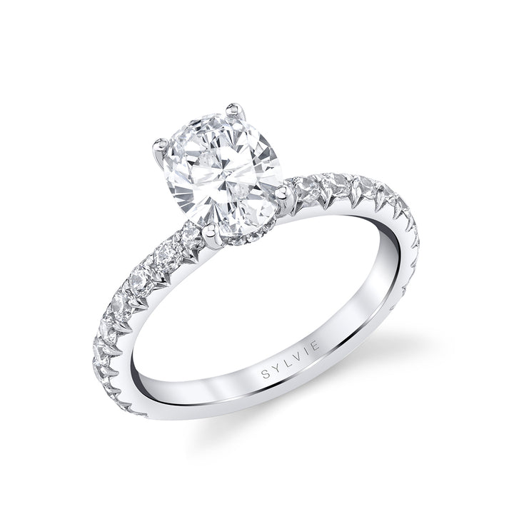 Oval Cut Classic Engagement Ring with Hidden Halo - Malencia