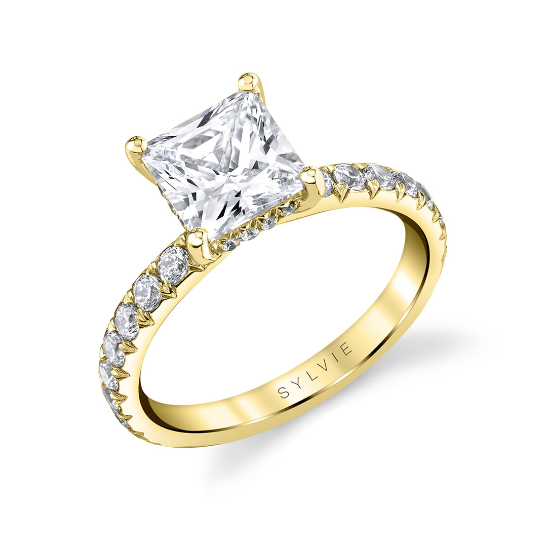 Princess Cut Classic Engagement Ring with Hidden Halo - Malencia