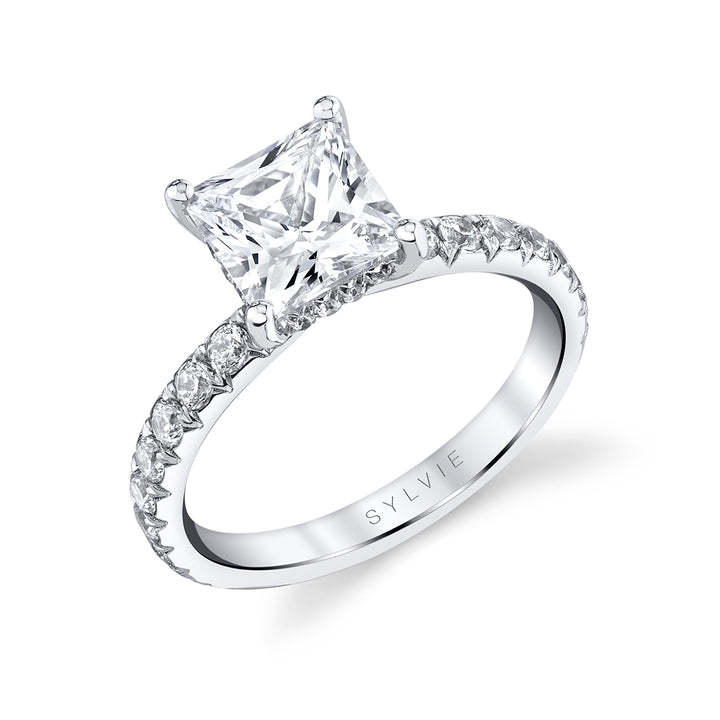 Princess Cut Classic Engagement Ring with Hidden Halo - Malencia