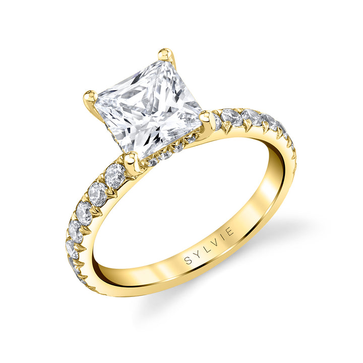 Princess Cut Classic Engagement Ring with Hidden Halo - Malencia