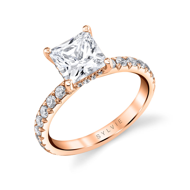 Princess Cut Classic Engagement Ring with Hidden Halo - Malencia