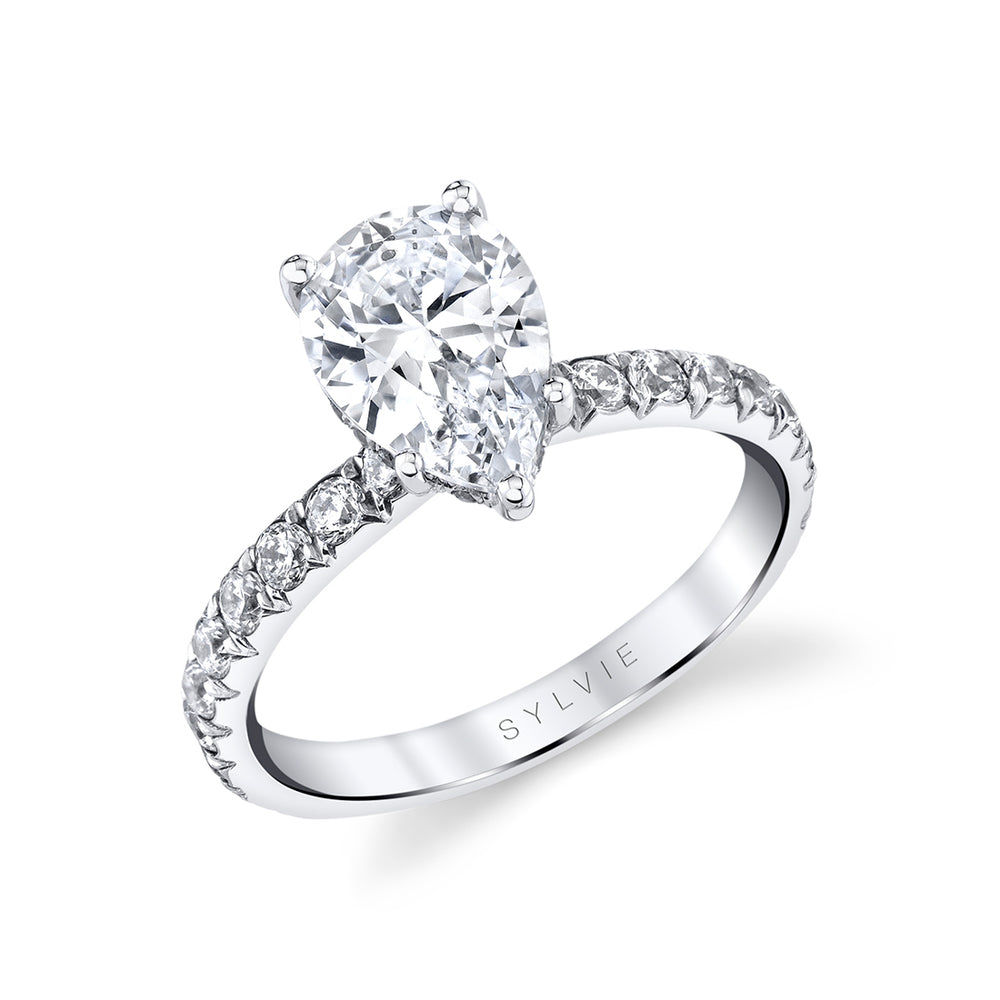 Pear Cut Classic Engagement Ring with Hidden Halo - Malencia