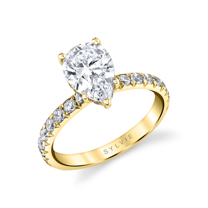 Pear Cut Classic Engagement Ring with Hidden Halo - Malencia