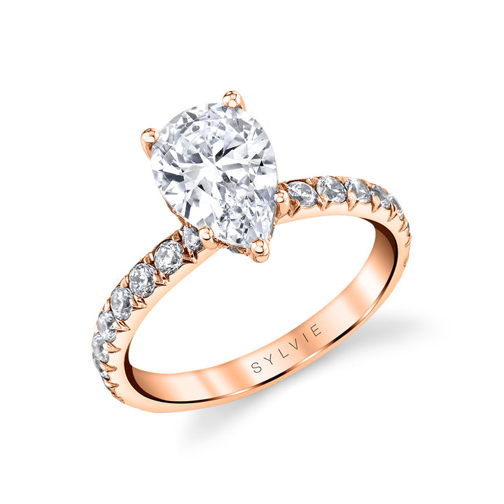 Pear Cut Classic Engagement Ring with Hidden Halo - Malencia
