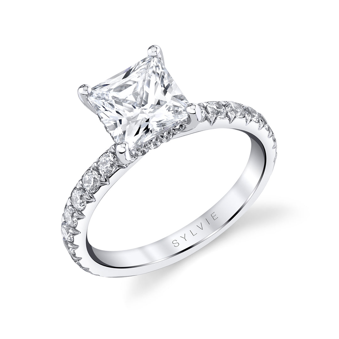 Princess Cut Classic Engagement Ring with Hidden Halo - Malencia