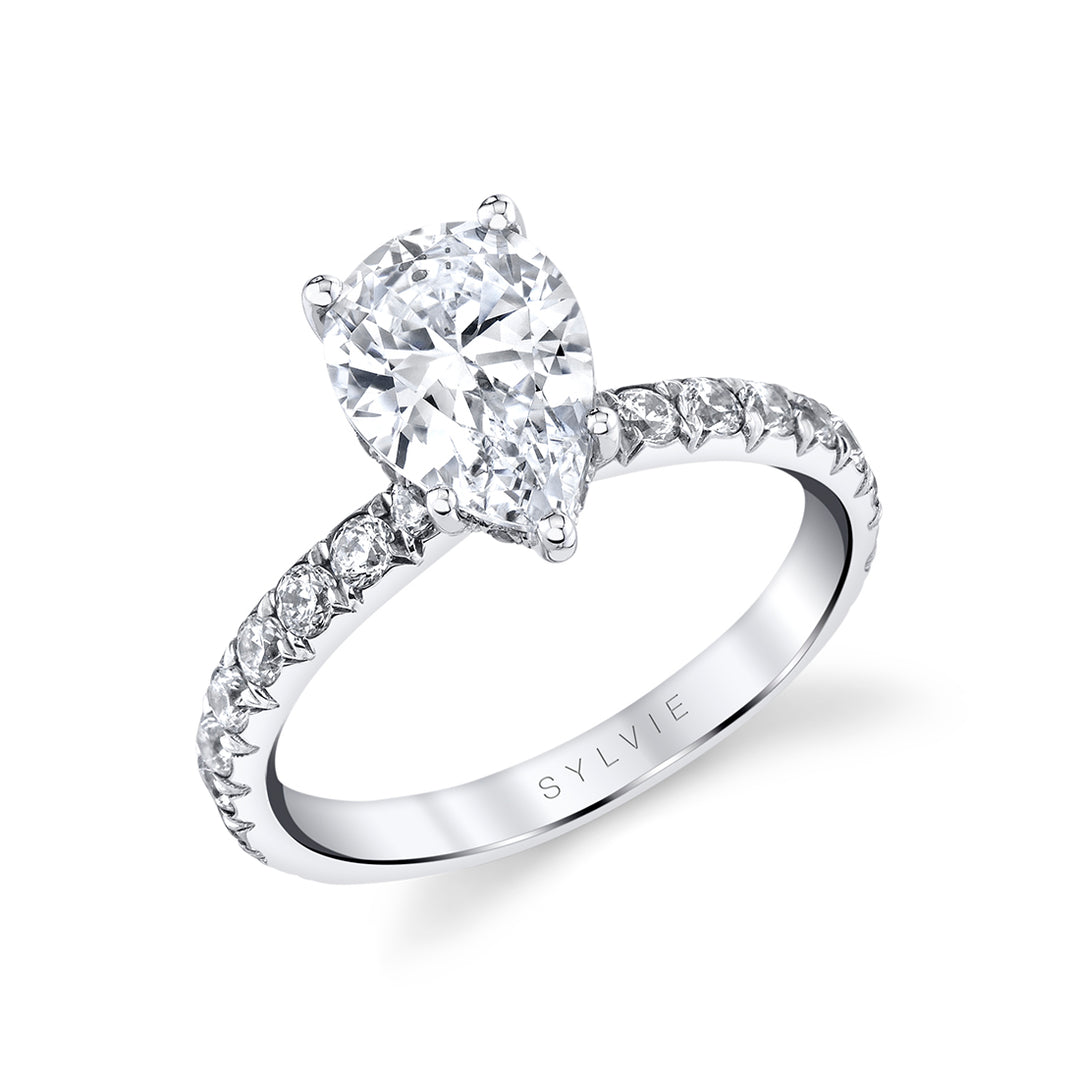 Pear Cut Classic Engagement Ring with Hidden Halo - Malencia