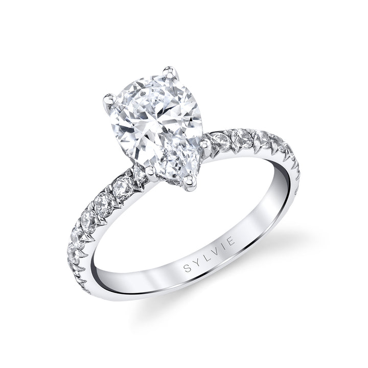 Pear Cut Classic Engagement Ring with Hidden Halo - Malencia