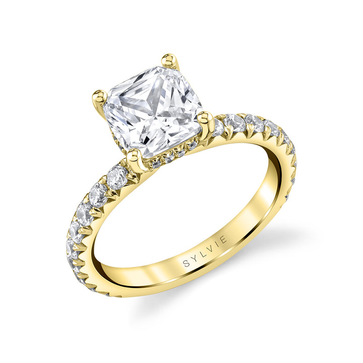 Cushion Cut Classic Engagement Ring with Hidden Halo - Malencia