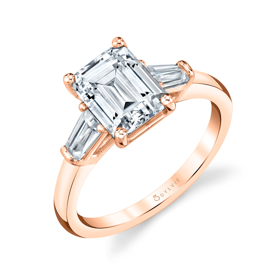 Emerald Cut Three Stone Engagement Ring with Baguettes - Nicolette