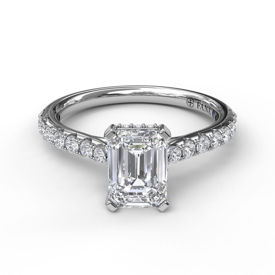 Emerald Cut Solitaire With Hidden Halo