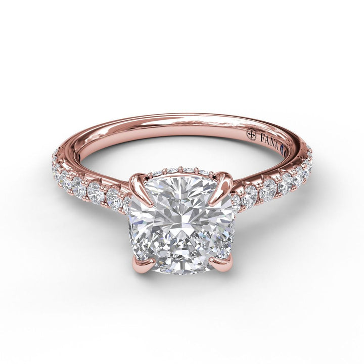Cushion Cut Solitaire With Hidden Halo