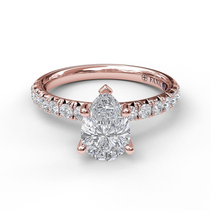 Five-Prong Pear Cut Solitaire Ring With Pave