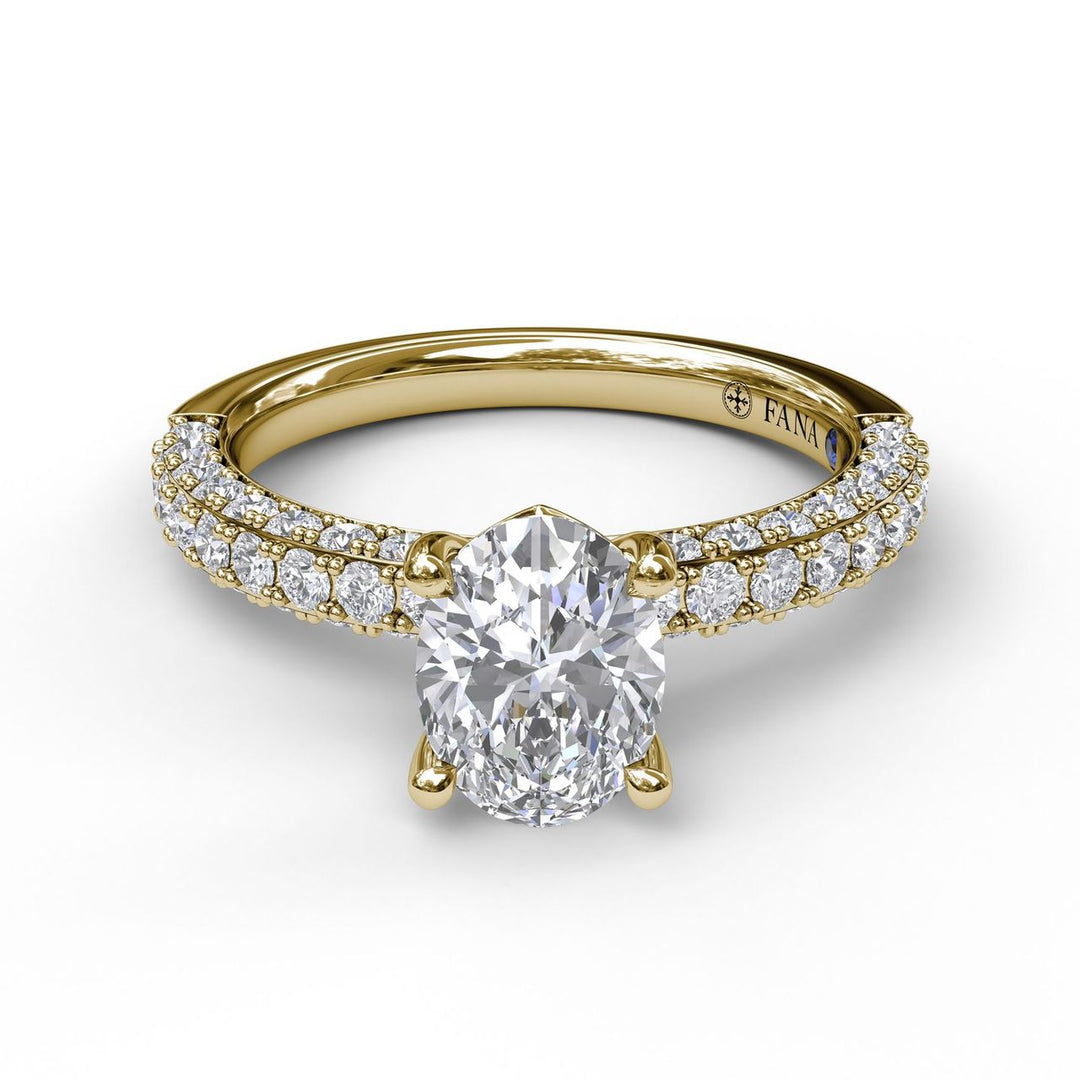 Diamond-Encrusted Engagement Ring with Oval Center Stone