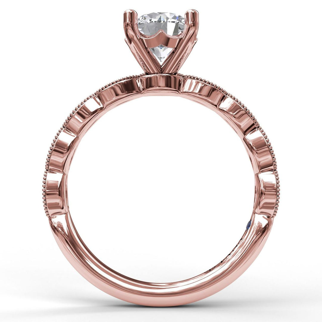 Classic Diamond Engagement Ring with Detailed Milgrain Band