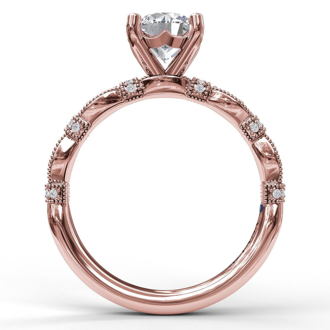 Classic Diamond Engagement Ring with Detailed Milgrain Band