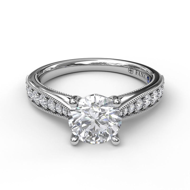 Classic Diamond Engagement Ring with Detailed Milgrain Band