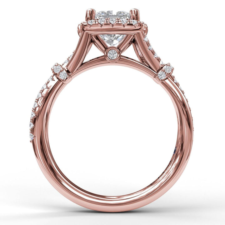 Cushion Halo Engagement Ring with a Interwoven Band
