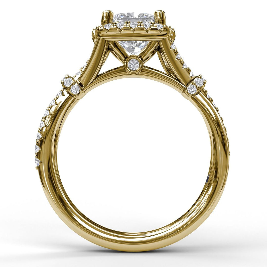 Cushion Halo Engagement Ring with a Interwoven Band