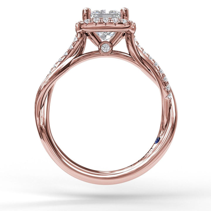 Halo Engagement Ring With Criss Cross Diamond Band
