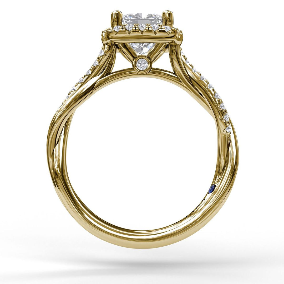 Halo Engagement Ring With Criss Cross Diamond Band