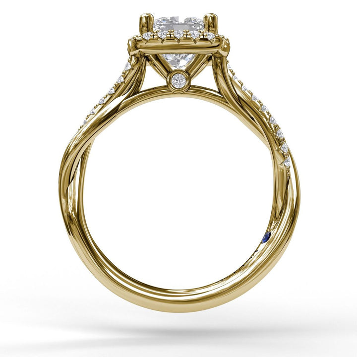 Halo Engagement Ring With Criss Cross Diamond Band