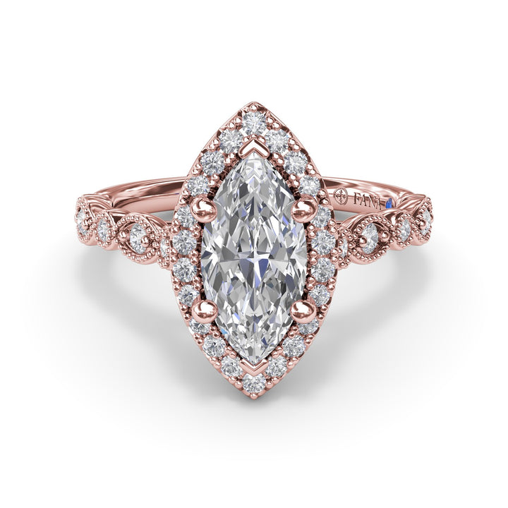 Classic Marquise Engagement Ring with Detailed Milgrain Band