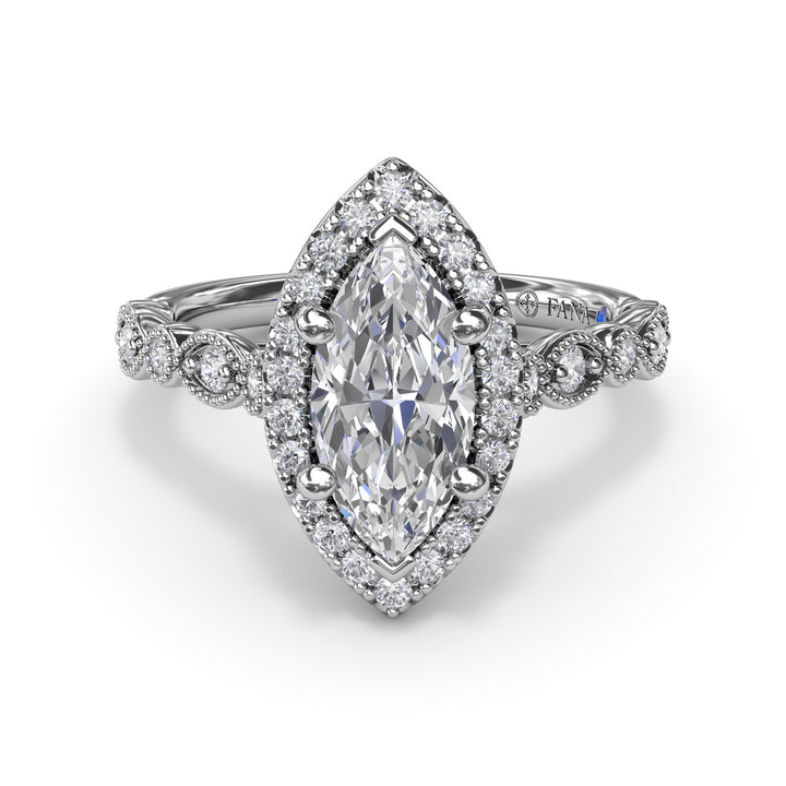 Classic Marquise Engagement Ring with Detailed Milgrain Band