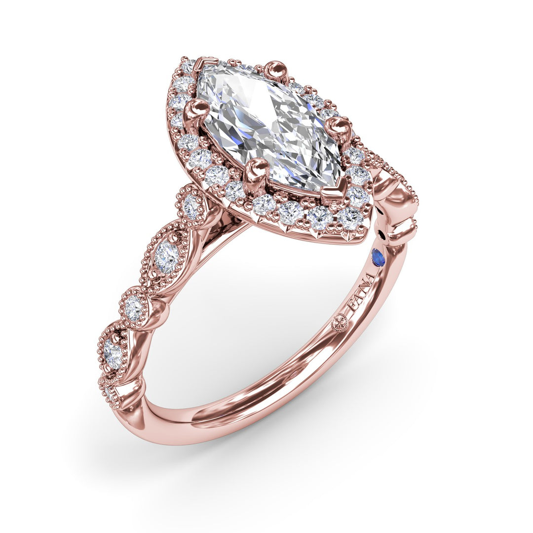 Classic Marquise Engagement Ring with Detailed Milgrain Band