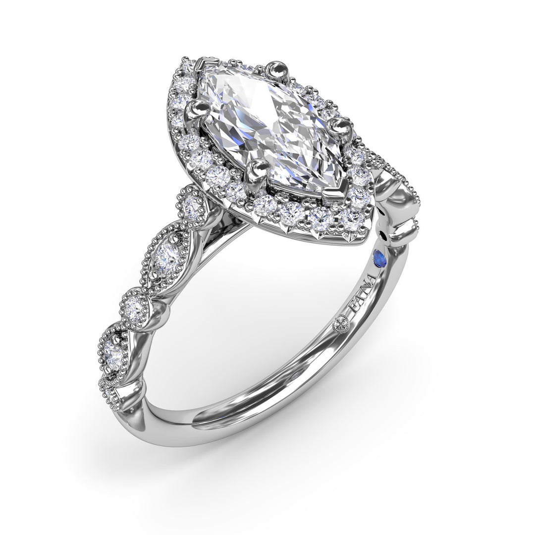 Classic Marquise Engagement Ring with Detailed Milgrain Band