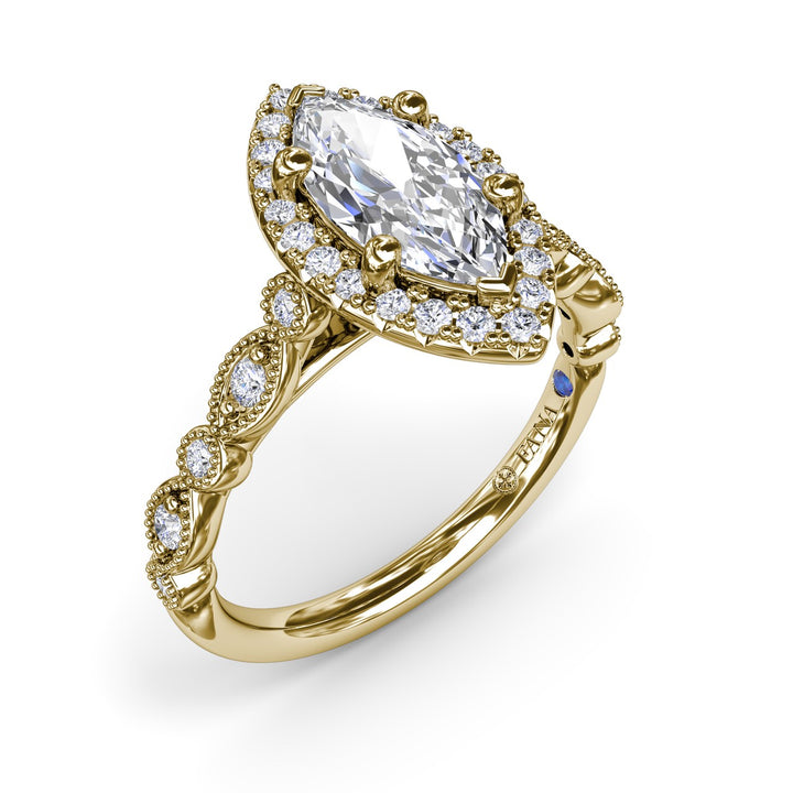 Classic Marquise Engagement Ring with Detailed Milgrain Band