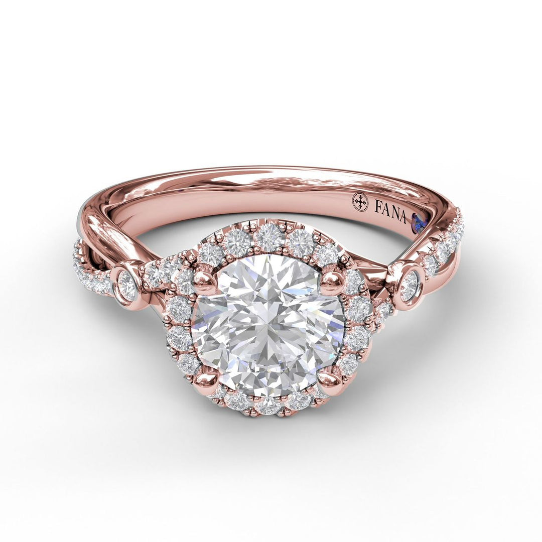 Round Halo Ring With Twisted Pave Band