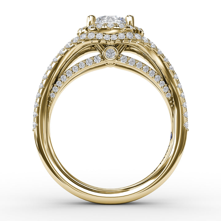 Round Cut with Halo and Dramatic Split Band