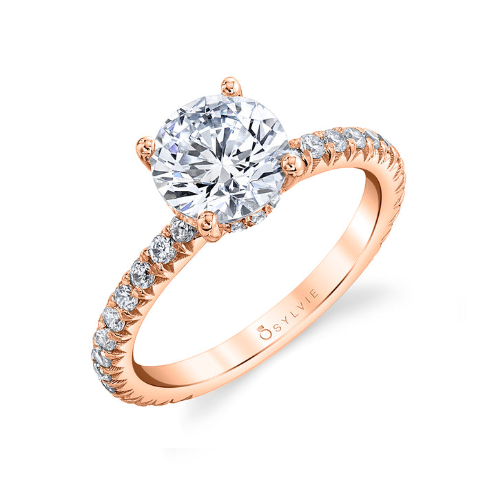 Round Cut Classic Engagement Ring with Hidden Halo - Perri
