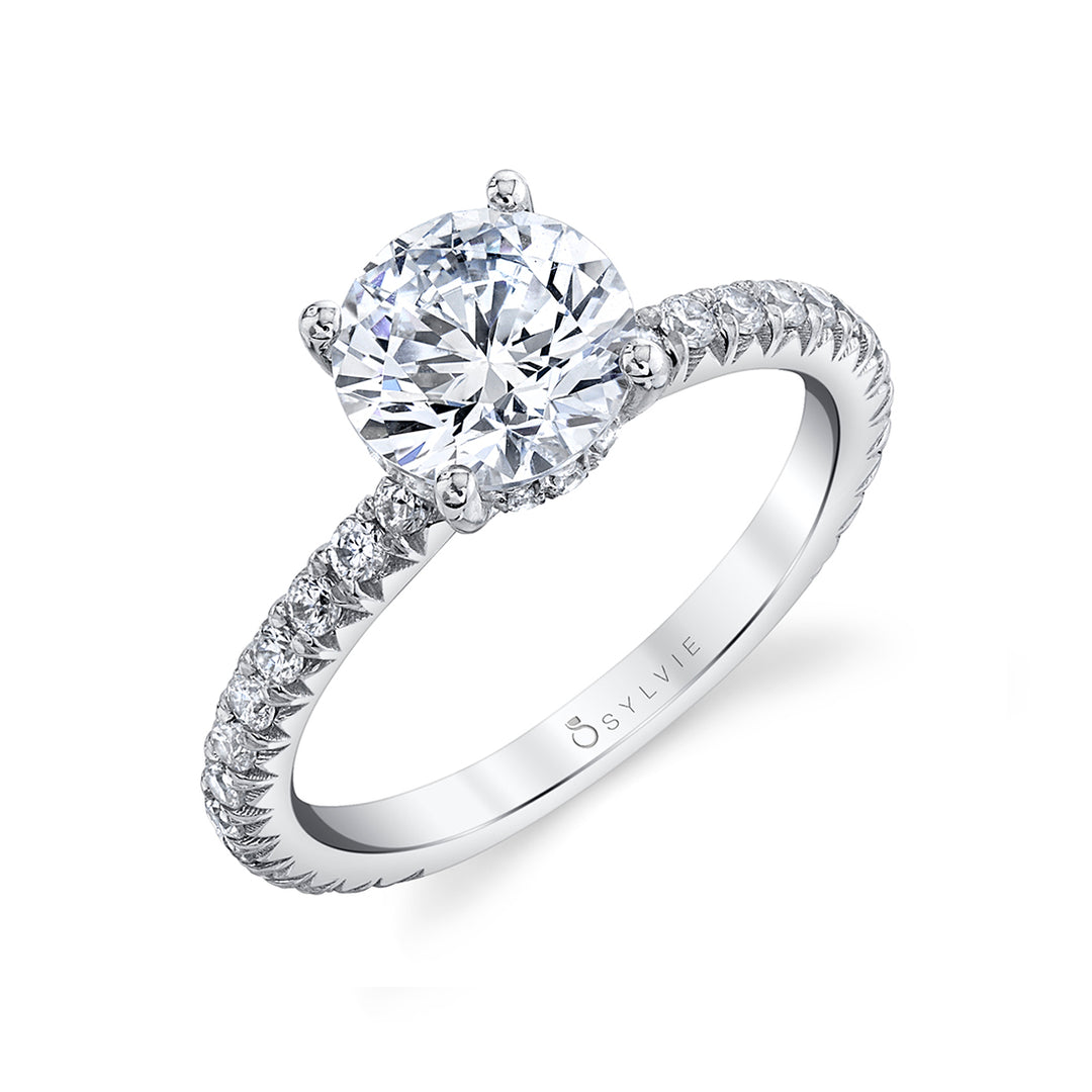Round Cut Classic Engagement Ring with Hidden Halo - Perri