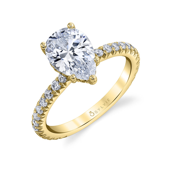 Pear Shaped Engagement Ring with Hidden Halo - Perri