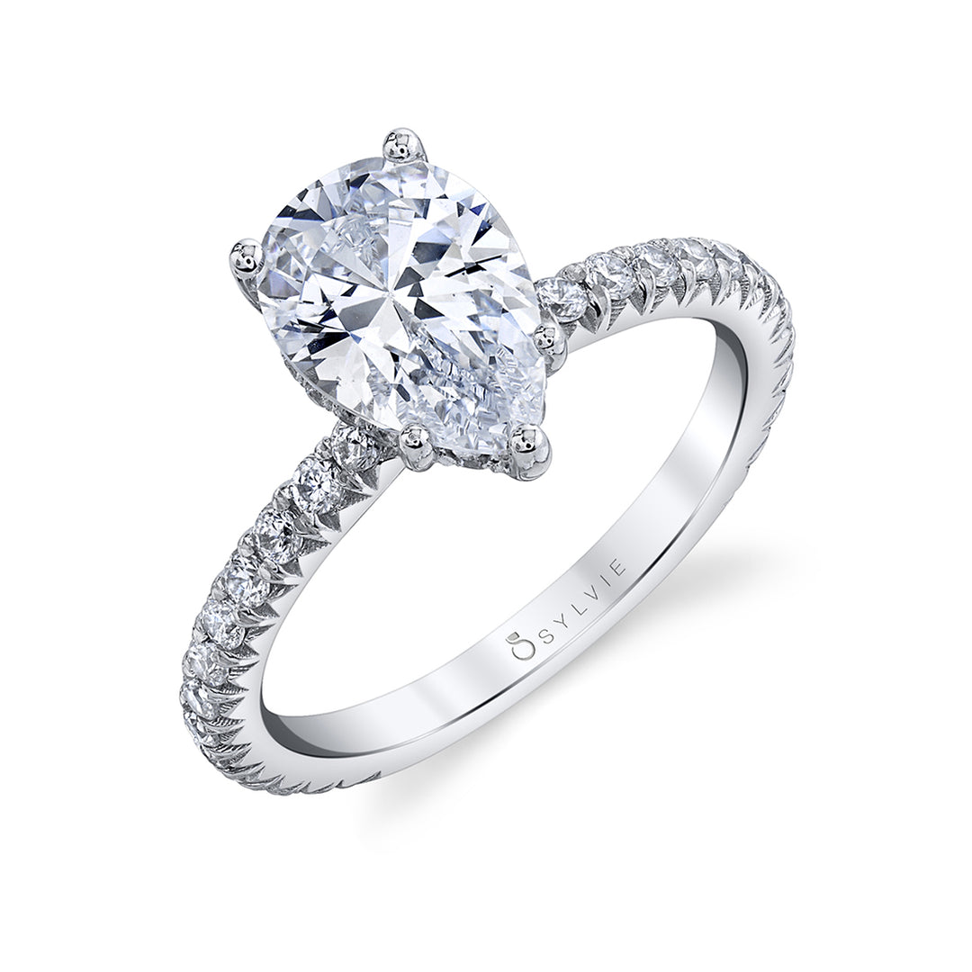Pear Shaped Engagement Ring with Hidden Halo - Perri