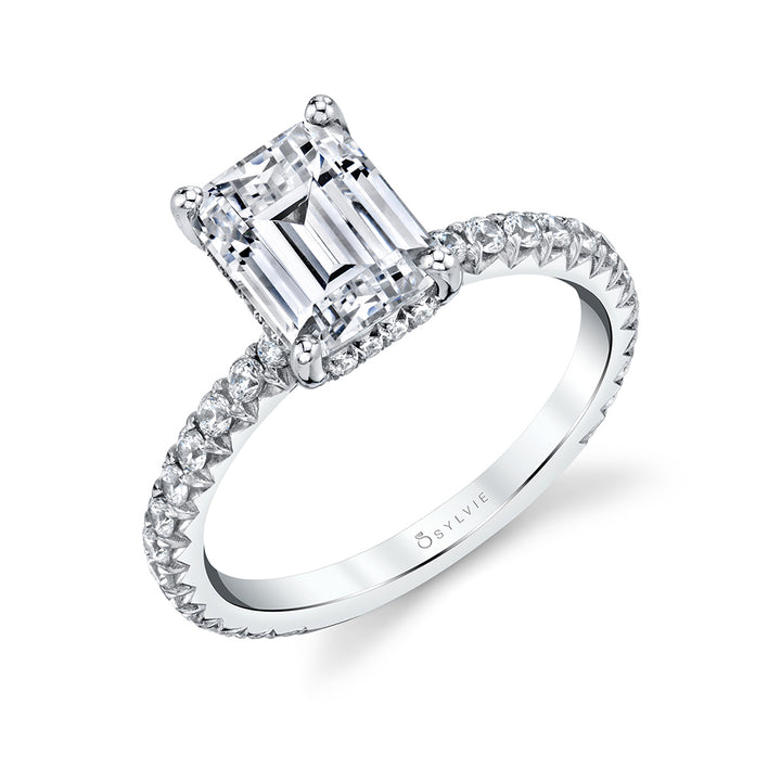 Emerald Cut Engagement Ring with Hidden Halo - Perri