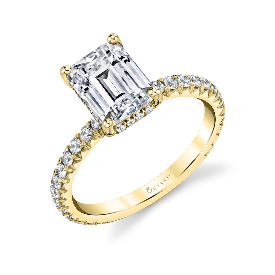 Emerald Cut Engagement Ring with Hidden Halo - Perri