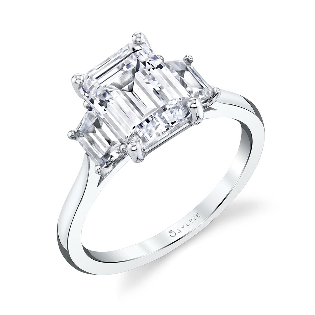 Emerald Cut Engagement Ring with Trapezoid Side Stones - Annalise