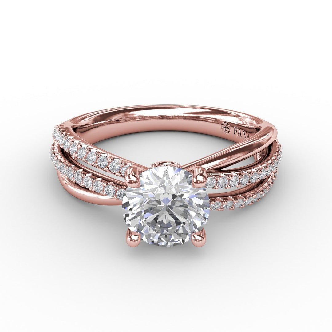 Contemporary Solitaire Diamond Engagement Ring With Multi-Row Split Shank