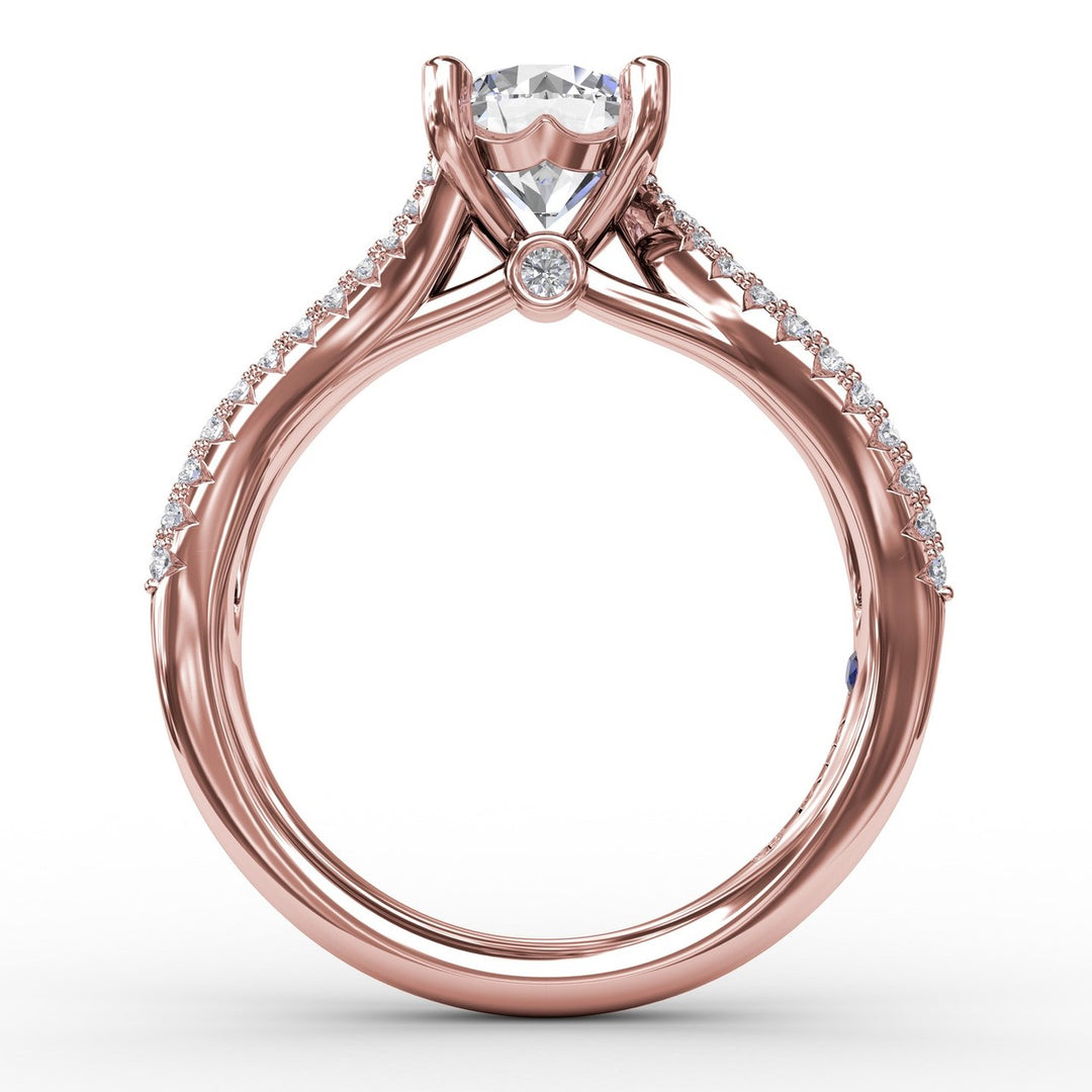 Contemporary Solitaire Engagement Ring With Multi-Row Tapered Diamond Band