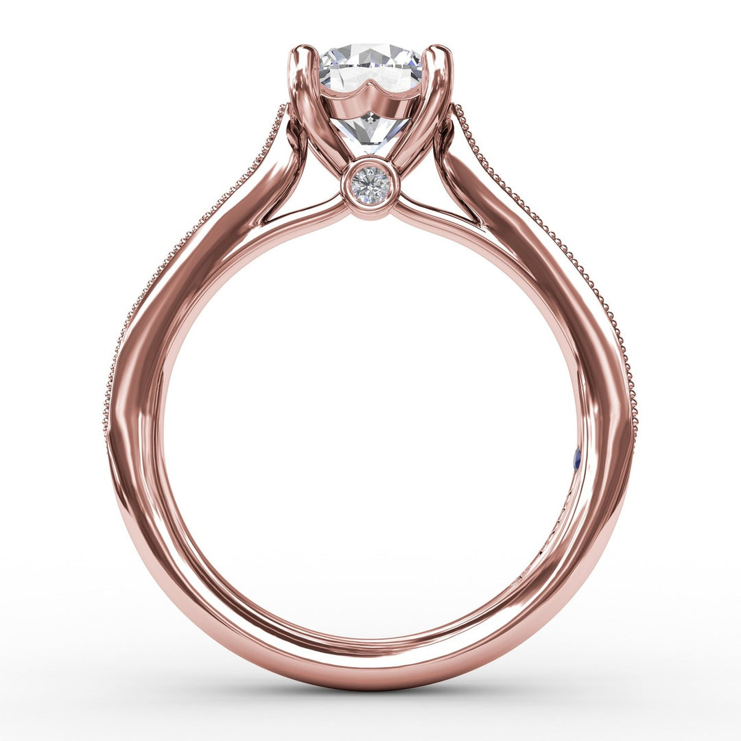 Classic Solitaire Engagement Ring With Milgrain Diamond Band
