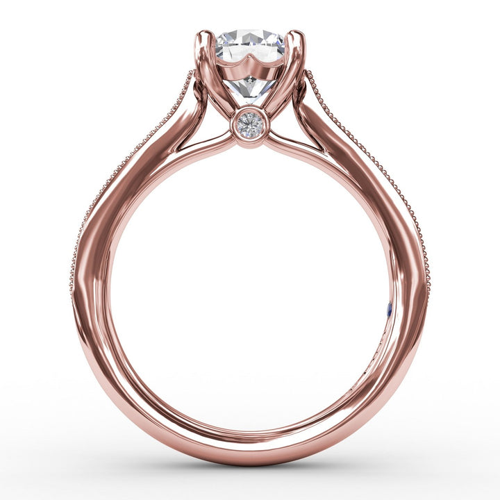 Classic Solitaire Engagement Ring With Milgrain Diamond Band